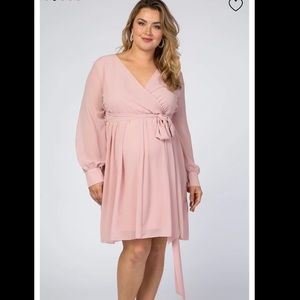 Light Pink Chiffon Plus Maternity Wrap Dress